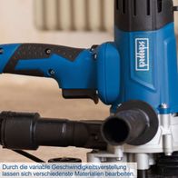 Der Scheppach Wand- und Deckenschleifer DS200 bietet eine variable Geschwindigkeitsverstellung, um verschiedene Materialien zu bearbeiten.