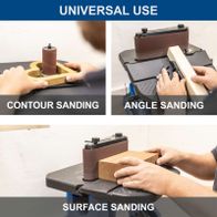 The oscillating edge, belt, and spindle sander OSM600 by Scheppach is suitable for contour sanding, angle sanding, and surface sanding. It offers universal applications for various sanding tasks.