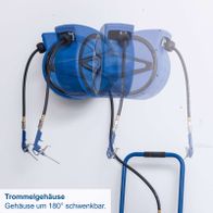 Schwenkbares Trommelgehäuse um 180° für pneumatische Schlauchsysteme mit integrierten Anschlussmöglichkeiten