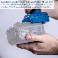 Scheppach IXES 20-Volt-System: kabellose Akkus und Ladegeräte mit Akku-Trockenschrauber kombinierbar