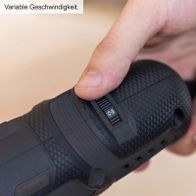 Scheppach-Bürstenschleifer RMS500-BE mit variable Drehzahl und Schleifbürstenset, angezeigt durch Text 'variable Geschwindigkeit'