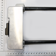 Werkstückauflage links kpl. von Scheppach, gezeigt von vorne auf weißem Hintergrund.