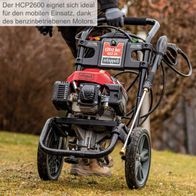 Der HCP2600 ist ideal für den mobilen Einsatz dank des benzinbetriebenen Motors. Er bietet einen Druck von 200 bar und eine Fördermenge von 522 l/h.