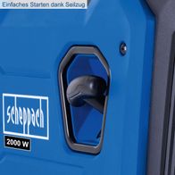 Der Scheppach Inverter Stromerzeuger SG2600i bietet einfaches Starten dank Seilzug. Mit einer Leistung von 2000 Watt.