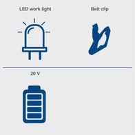 The Scheppach C-ID180-X cordless impact screwdriver features an LED work light, a belt clip, and a voltage of 20 V.