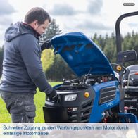 Einfacher Zugang zu Motorwartungspunkten durch modulare Motorhaube auf Scheppach-Kompakttraktor MT25