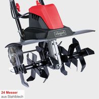 Motorhacke MTE460 von Scheppach mit 24 Messern aus Stahlblech, 230V, 50Hz, 1500W, Arbeitsbreite 450 mm.