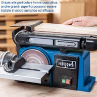 Scheppach belt and disc sander featuring integrated belt and disc grinding station, 100 x 280mm belt