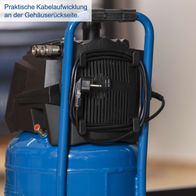 Der Scheppach Kompressor HC35V bietet praktische Kabelaufwicklung an der Gehäuserückseite.