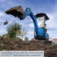 Mini-Bagger mit 350 mm breiter Schaufel und 0,022 m³ Fassungsvermögen