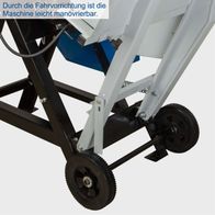 Die Wippsäge HS510 von Scheppach ist durch die Fahrvorrichtung leicht manövrierbar.