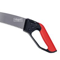 Astsäge gebogen scheppach (DIY) von vorne, mit schwarzem Griff und rotem Griffende.