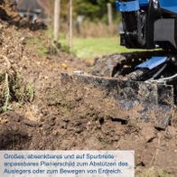 Großes, abnehmbares Planierschild für Spurbreite-Anpassung zum Abstützen des Auslegers oder zum Bewegen von Erdreich