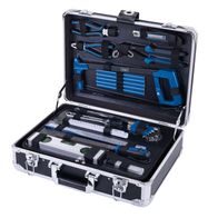 Scheppach-Werkzeugkoffer TB200 mit 141 Werkzeugen: Schraubendreher, Zangen, Messer, Schraubenschlüssel, Hammer, Ausrichthilfen und Werkzeugset für Aluminiumkiste