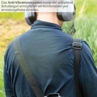 Anti-Vibrationsystem und Schultergurt für ermüdungsfreies Arbeiten beim Freischneiden