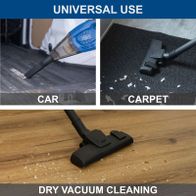 The cordless hand-held vacuum cleaner C-HVC150-X by Scheppach is suitable for universal use, including cleaning cars, carpets, and wooden floors. It provides dry vacuum cleaning functions for various surfaces.