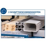 Die Kappzugsäge HM90MP von Scheppach bietet 2 Schnittgeschwindigkeiten für verschiedene Materialien. Ideal für präzises Arbeiten mit Holz und Aluminium.