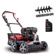 Scheppach Benzin-Vertikutierer SC50Vario mit Ersatzteilen und Motoröl für präzise Rasenpflege