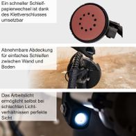 Wand- und Boden-Schleifpapierwechsel mit Klettverschluss für TBS915-BE, inkl. Arbeitslicht für bessere Sicht