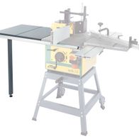 Tischverbreiterung - Molda 2.0 von Scheppach. Die Tischverbreiterung ist an einer Sägetischmaschine montiert und wird von links gezeigt.