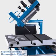 Die Sägeeinheit der Steintrennmaschine HSM4000 ist schwenkbar und ermöglicht Gehrungsschnitte von 0° bis +45°.