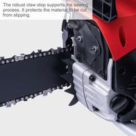 The robust claw stop supports the sawing process. It protects the material to be cut from slipping.