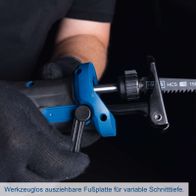 Ausziehbare Fußplatte für variable Schnitttiefe bei Scheppach-Säbelsäge