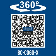360°-Drehfunktion für präzise Bearbeitung; QR-Code für Scheppach-Deutschland; BC-CD60-X Akku-Schlagbohrmaschine