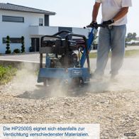 Scheppach HP2500S-Verdichtungsplatte mit Gummimatte und Fahrvorrichtung, zur Verdichtung verschiedener Materialien