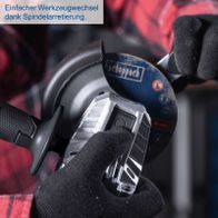 Scheppach Akku-Winkelschleifer mit Werkzeugwechsel durch Spindelabsenkung