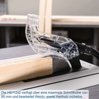 Die Tischkreissäge HS112-2x von Scheppach hat eine maximale Schnittiefe von 85 mm und bearbeitet Weich- sowie Hartholz mühelos.