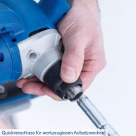 Schnellverschluss für werkzeuglosen Aufsatzwechsel auf Akku-Mal- und Mörtelmixer
