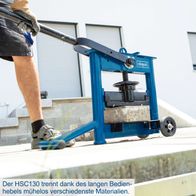Der Steinknacker HSC130 von Scheppach trennt dank des langen Bedienshebels mühelos verschiedene Materialien. Der Hebel ermöglicht eine einfache und effiziente Bedienung.
