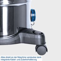 Wassersaugger mit integrierter Kabel- und Zubehörhalterung für praktische Lagerung direkt an der Maschine