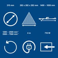Technische Merkmale Wand- und Deckenschleifer: Schleifkopfgrößen, Drehzahlen, Reichweite, Leistung und LED-Licht