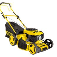 Rasenmäher MD531 Zgonc Yellow Garden Line, seitliche Ansicht, gelb-schwarzes Design, mit Grasfangkorb und Handgriff.