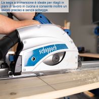 Die Tauchsäge PL55 von Scheppach ist ideal für präzise Schnitte in Arbeitsplatten und ermöglicht ein sauberes, scheggfreies Arbeiten.