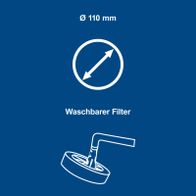 Wäschbarer Filter mit 110 mm Durchmesser für Scheppach-Produkte, inkl. Drehrichtung