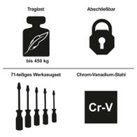 Werkzeugset mit 71 Teilen aus Chrom-Vanadium-Stahl, tragbar bis 450 kg, verschließbar