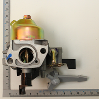 Scheppach-Karbürator mit Benzinhahn, Detailansicht mit Mechanik und Verstellmechanismus