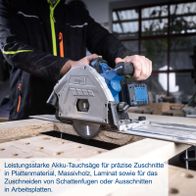 Akku-Tauchschere für präzise Schnitte in Holz und Plattenmaterial mit integrierter Führung