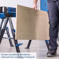 Verstellbare Einzelstandbeine für stabilen Einsatz auch auf unebenem Untergrund