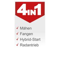 Aufsitzrasenmäher mit Mähen, Fangen, Hybrid-Start und Radantrieb. 6.8PS, 61cm Schnittbreite, 150L Fangsack, inkl. Motoröl.