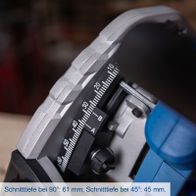 Schnittiefe eines Scheppach-Sägeblatts bei 90°: 61 mm, bei 45°: 45 mm