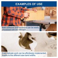 The Bandsaw HBS400 by Scheppach can easily process both softwood and hardwood. Thanks to the different saw band widths, even delicate work can be effortlessly implemented.