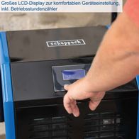 Der Bautrockner DH8000x von Scheppach verfügt über ein großes LCD-Display zur komfortablen Geräteeinstellung, inklusive Betriebsstundenzähler.