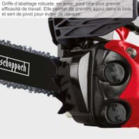 Die Kettensäge CSP2540 von Scheppach verfügt über eine robuste Abrisskante aus Stahl für eine höhere Arbeitsleistung. Sie ermöglicht die Abstützung im Holz und dient als Drehpunkt, um ein Rutschen zu verhindern.