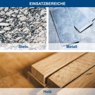 Materialgruppen für Einsatzbereiche: Stein, Metall, Holz