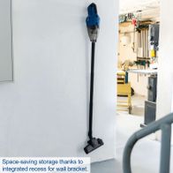 The cordless hand-held vacuum cleaner C-HVC150-X by Scheppach features space-saving storage thanks to an integrated wall bracket.