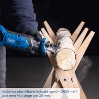 Akku-Säbelsäge mit stufenlos einstellbarer Hubzahl (0–2800/min) und 20 mm Hublänge